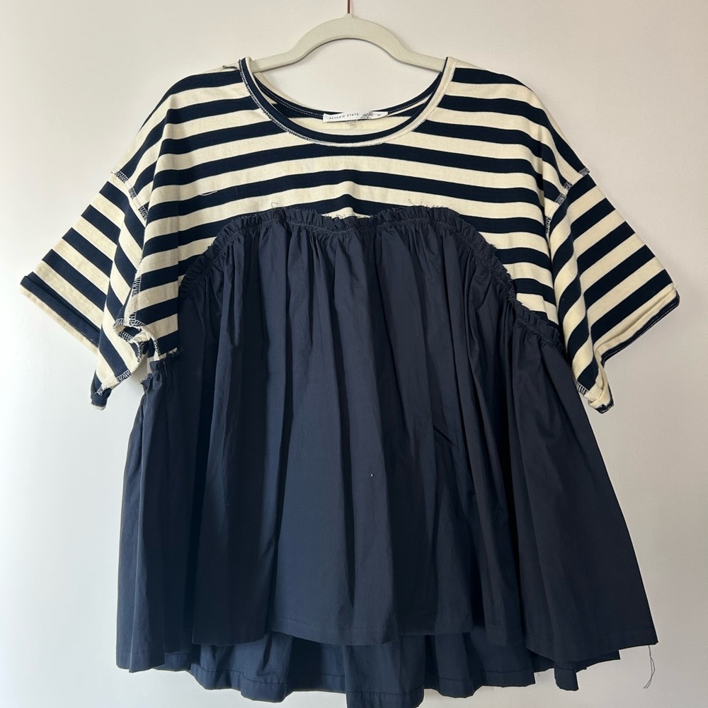 Altar'd State Navy and Cream Striped Top